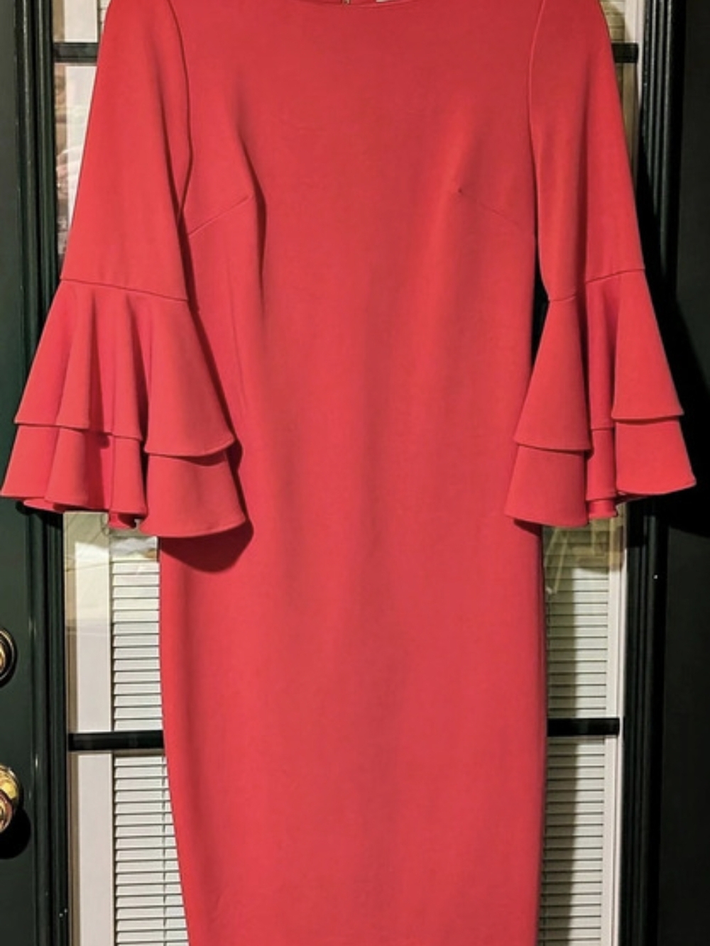 Calvin Klein Ribbon Bell-Sleeve Sheath Dress Lipstick Size 2